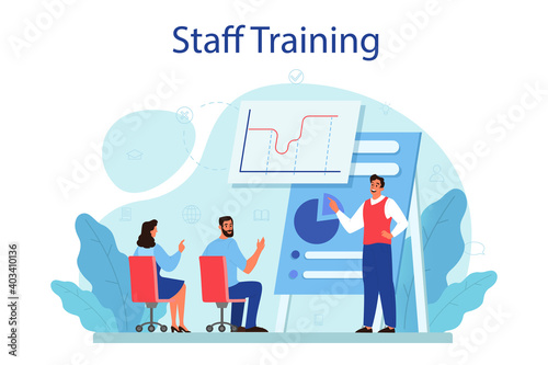 Staff training concept. Business personnel management and empolyee instruction