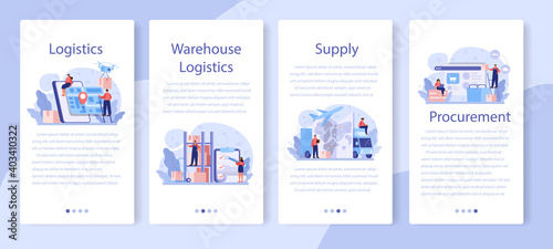 Supply mobile application banner set. B2B idea, global logistic
