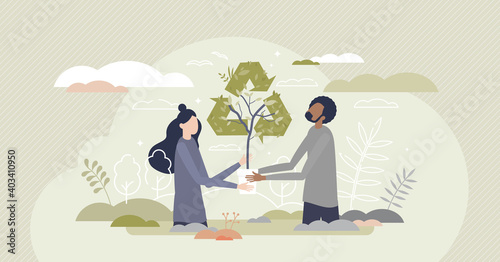Environment care as green and nature friendly recycling tiny person concept