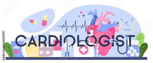 Cardiologist typographic header. Idea of heart care and medical diagnostic