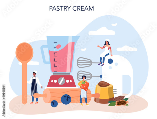 Confectioner. Professional confectioner chef. Sweet baker cooking pie