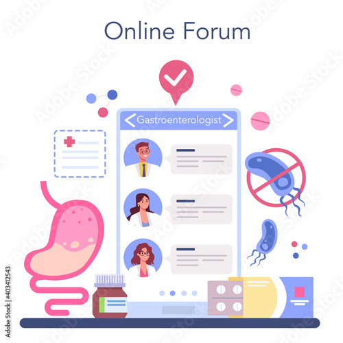 Gastroenterology doctor online service or platform. Idea of health care