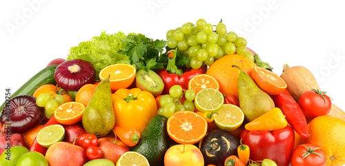 Collection of multi-colored fruits and vegetables isolated on white