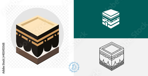 kaaba isolated flat icon. line, solid islamic design element