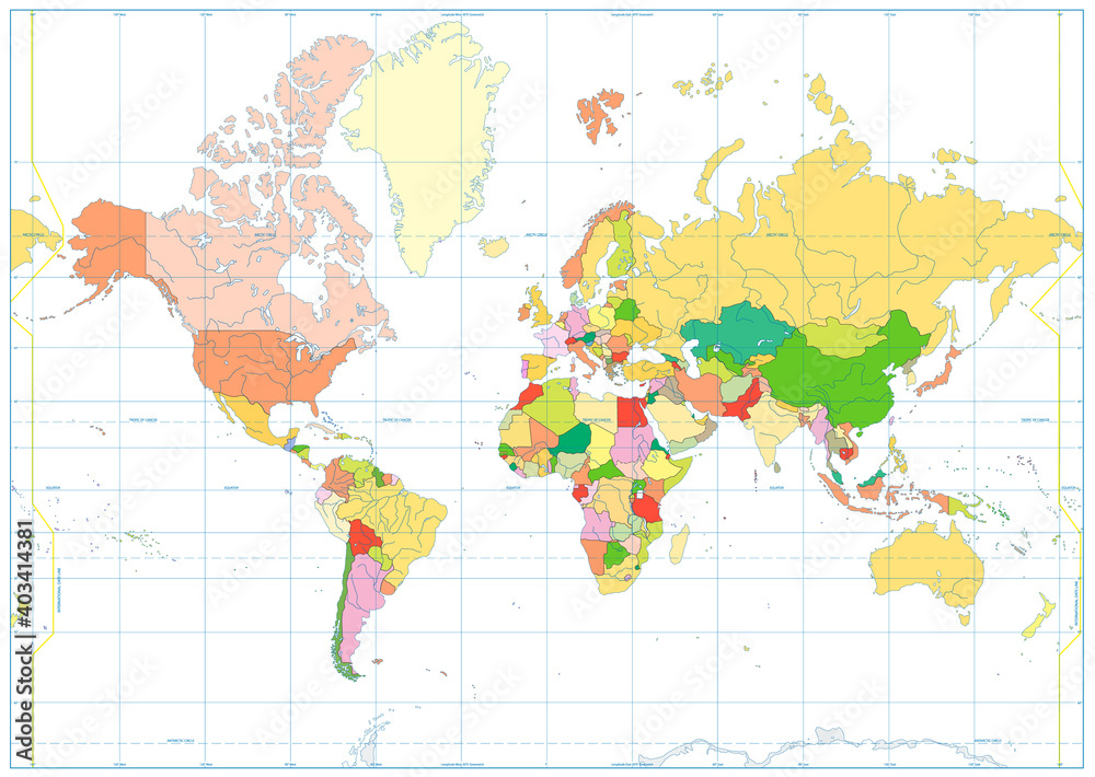 Political World map isolated on white. No text