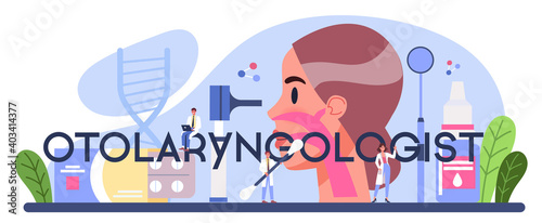 Otorhinolaryngologist typographic header. Idea of ENT doctor treating