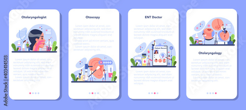 Otorhinolaryngologist mobile application banner set. Idea of ENT doctor