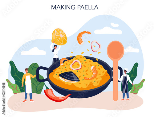 Paella. Spanish traditional dish with seafood and rice on a plate