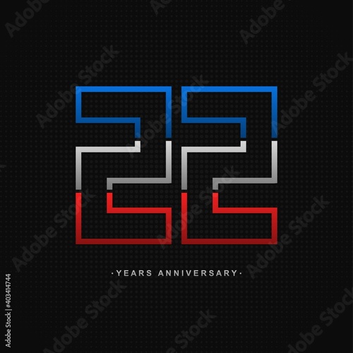22 years anniversary celebration and years old congrats, colorful logotype. Number icon vector template