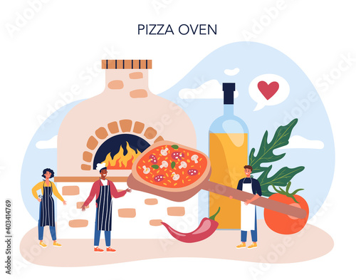 Pizza maker concept. Chef cooking tasty delicious pizza.