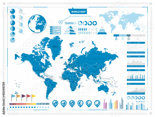 World Map and infograpchic elements. Mercator projection
