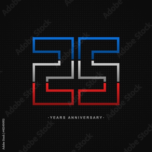 25 years anniversary celebration and years old congrats, colorful logotype. Number icon vector template