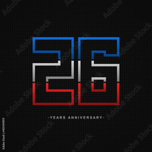 26 years anniversary celebration and years old congrats, colorful logotype. Number icon vector template