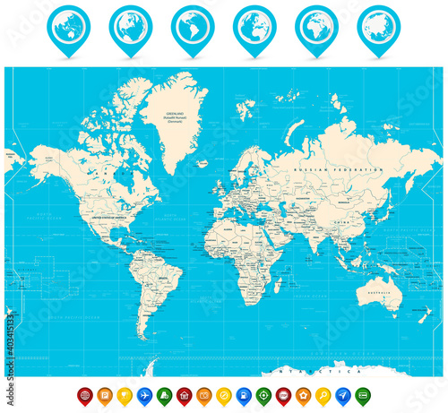 World Map vector illustration and map pointers