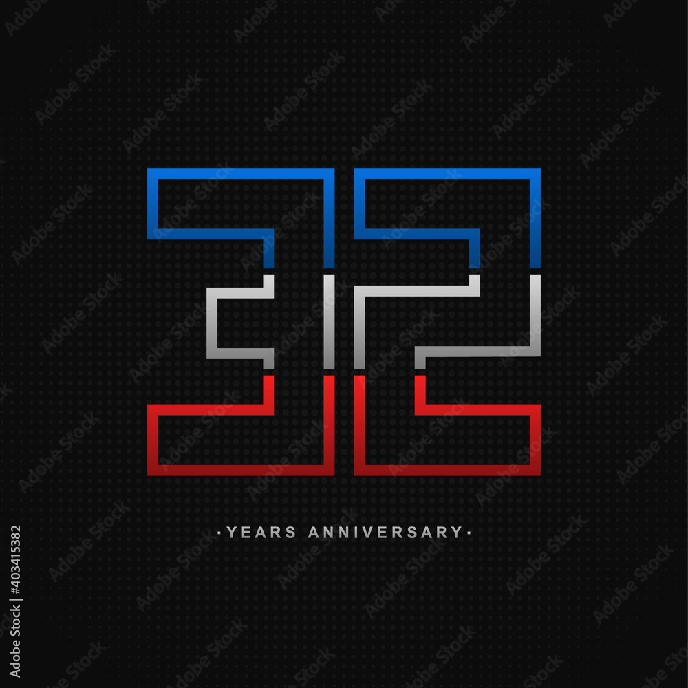 32 years anniversary celebration and years old congrats, colorful logotype. Number icon vector template