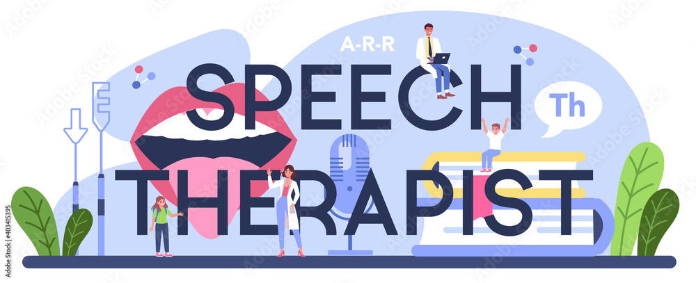 Speech therapist typographic header. Didactic correction and speech Speech therapist typographic header. Didactic correction and speech