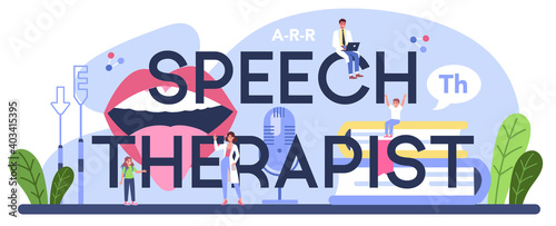 Speech therapist typographic header. Didactic correction and speech