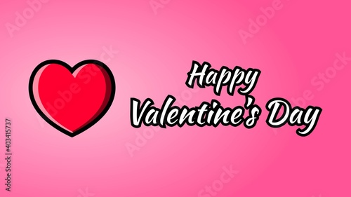 Happy Valentine's day text with red heart icon, greeting poster on pink gradient background. Vector illustration. Romantic quote postcard, card, invitation, banner template. © lucky_xtian