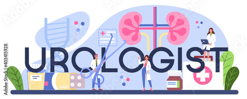 Urologist typographic header. Idea of kidney and bladder treatment,