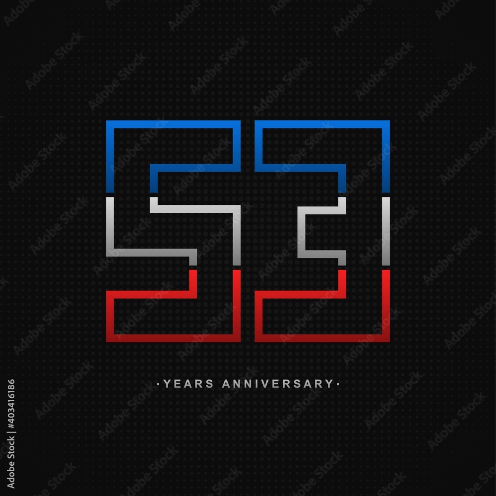 53 years anniversary celebration and years old congrats, colorful logotype. Number icon vector template