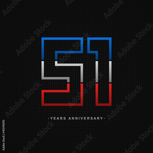 51 years anniversary celebration and years old congrats, colorful logotype. Number icon vector template
