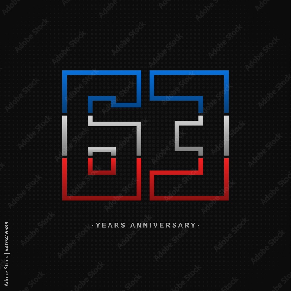 63 years anniversary celebration and years old congrats, colorful logotype. Number icon vector template 63 years anniversary celebration and years old congrats, colorful logotype. Number icon vector template