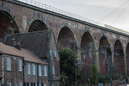 Yarm viaduct in North Yorkshire showing the red brick viaduct © Nigel