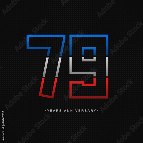 79 years anniversary celebration and years old congrats, colorful logotype. Number icon vector template