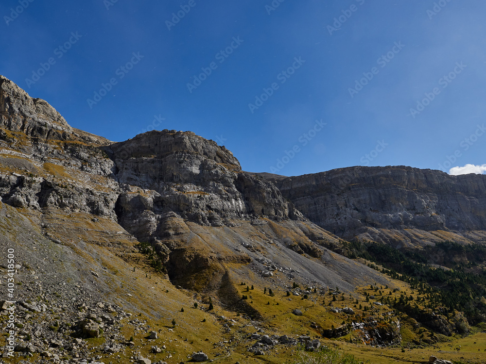 Views on the autumn hiking route in the Ordesa valley, Aragonese Pyrenees, Spain