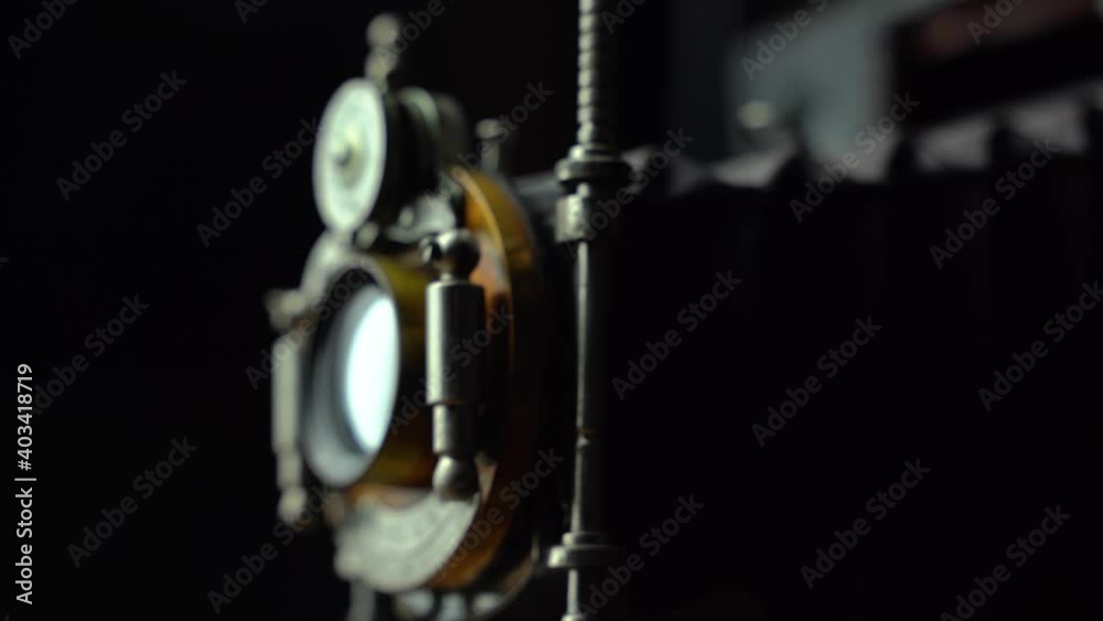 4k close up Antique plate bellows camera, pan camera movements