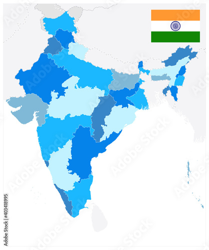 India Administrative Blue Map. No text