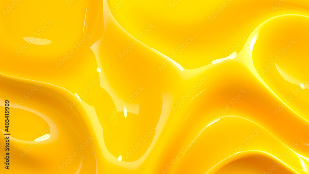 Modern illustration with yellow liquid background. Abstract shiny gold