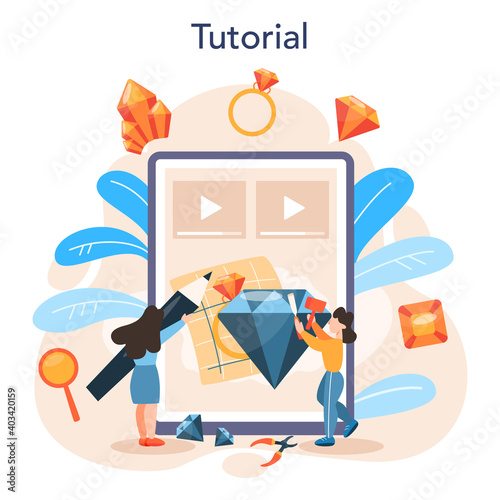 Jeweler and jewelry online service or platform. Idea of creative