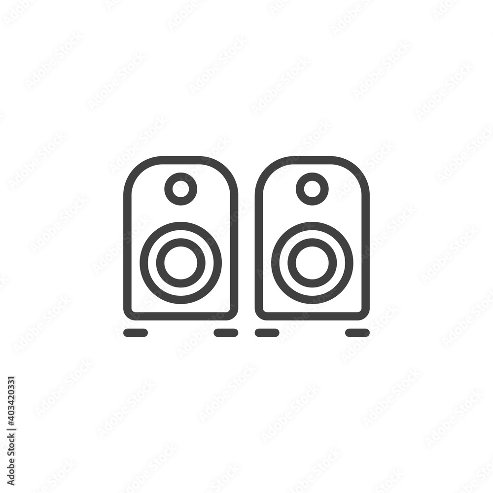 Computer speakers line icon. linear style sign for mobile concept and web design. Stereo speakers outline vector icon. Symbol, logo illustration. Vector graphics Computer speakers line icon. linear style sign for mobile concept and web design. Stereo speakers outline vector icon. Symbol, logo illustration. Vector graphics
