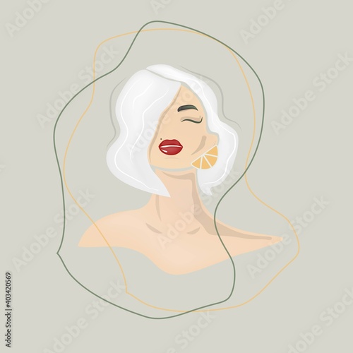 Abstract woman portrait. Cute sensual brunette girl. Flat design. Fashion illustration Isolated in contemporary stile.