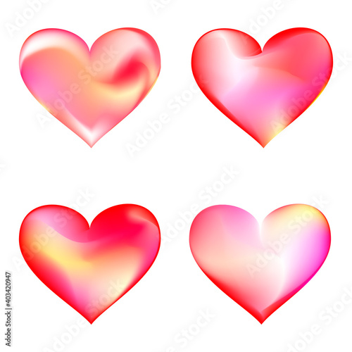 A set of red hearts of vector gradients. Modern abstract background texture. Template for the design. Isolated objects. Vector