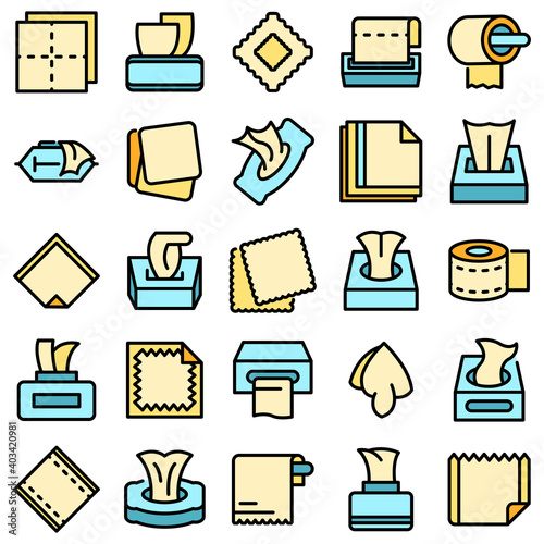 Tissue icons set. Outline set of tissue vector icons thin line color flat on white