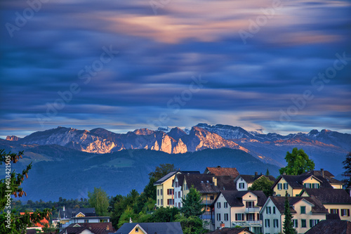 Long exposure picture over swiss city close to Alps, Ruti, Zurich, Switzerland