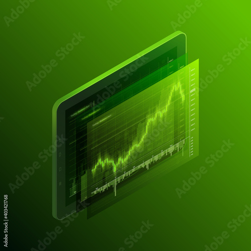 Isometry Financial audit business chart concept. Use for web banner, infographics, hero images. Flat isometric smartphone tab illustration isolated background, Concept business strategy data