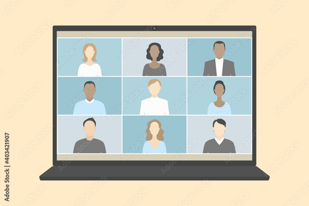 Group video call on laptop. Vector illustration. Group video call on laptop. Vector illustration.
