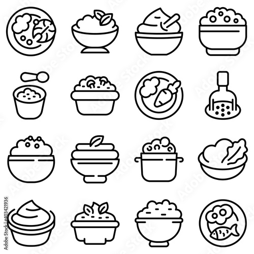 Mashed potatoes icons set. Outline set of mashed potatoes vector icons for web design isolated on white background