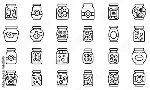 Pickled products icons set. Outline set of pickled products vector icons for web design isolated on white background