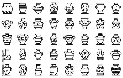Amphora icons set. Outline set of amphora vector icons for web design isolated on white background