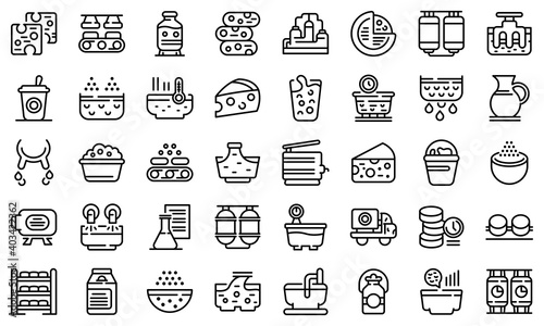 Cheese production icons set. Outline set of cheese production vector icons for web design isolated on white background