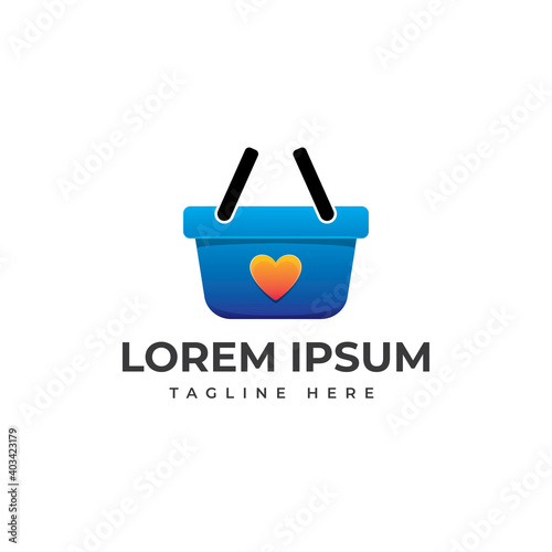 Basket with love logo template vector