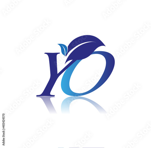 Initial Letter YO With Leaf Logo, colored blue nature and environment logo. vector logo for business and company identity.