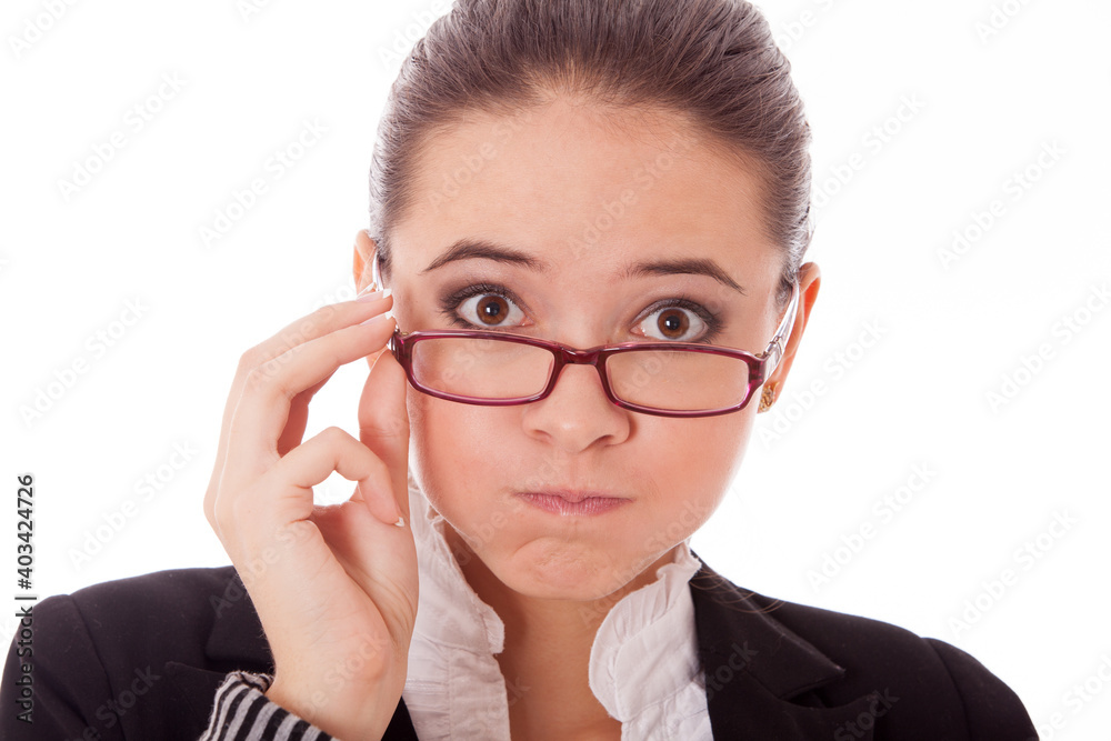Close-up portrait of a young business woman wearing glasses. Close-up portrait of a young business woman wearing glasses.
