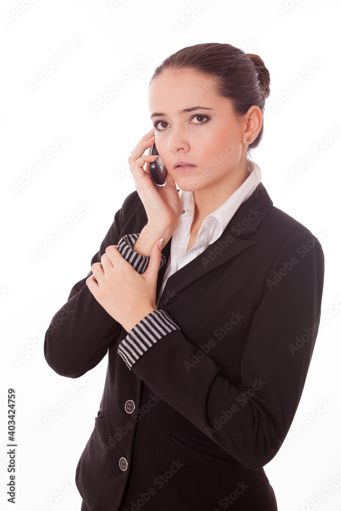 Portrait of a business woman talking on the phone, isolated on white. Portrait of a business woman talking on the phone, isolated on white.
