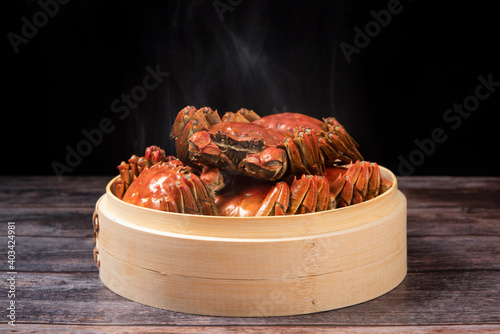 Photography steamed chinese mitten crab, shanghai hairy crab
