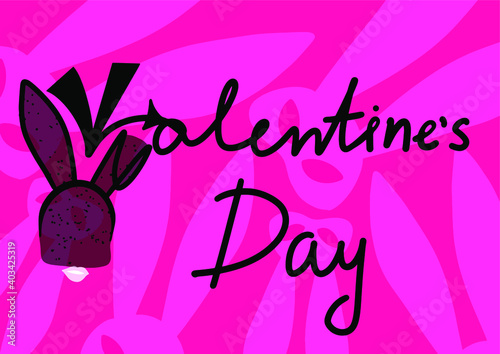 pink banner with black text and bunny ears for valentine's day.